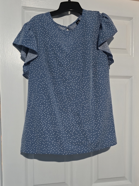 SHEIN Tops - SHEIN Light Blue Polka Dot Crewneck Top